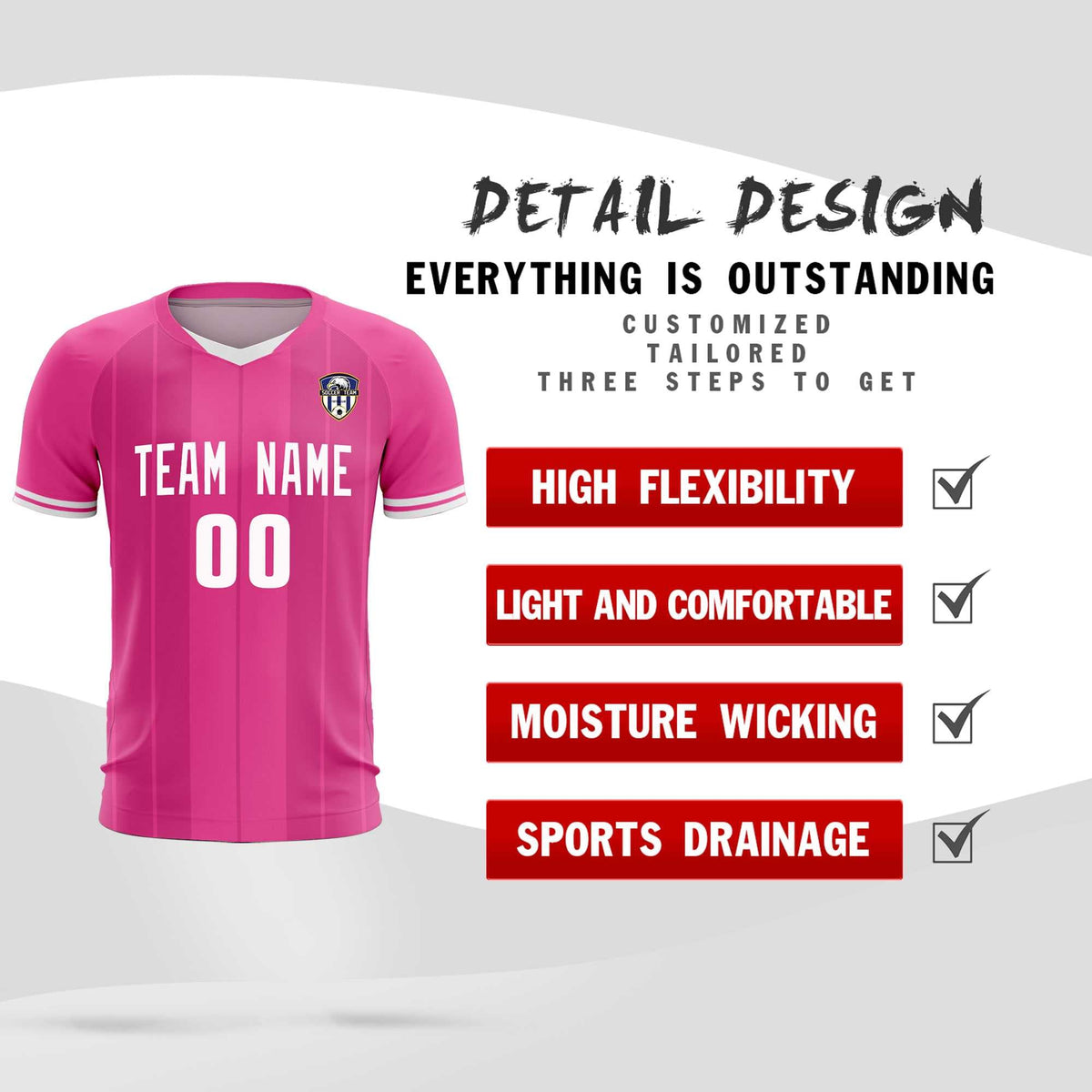 Custom Pink Classic Striped Personalized Soccer Tops/Sets Jersey