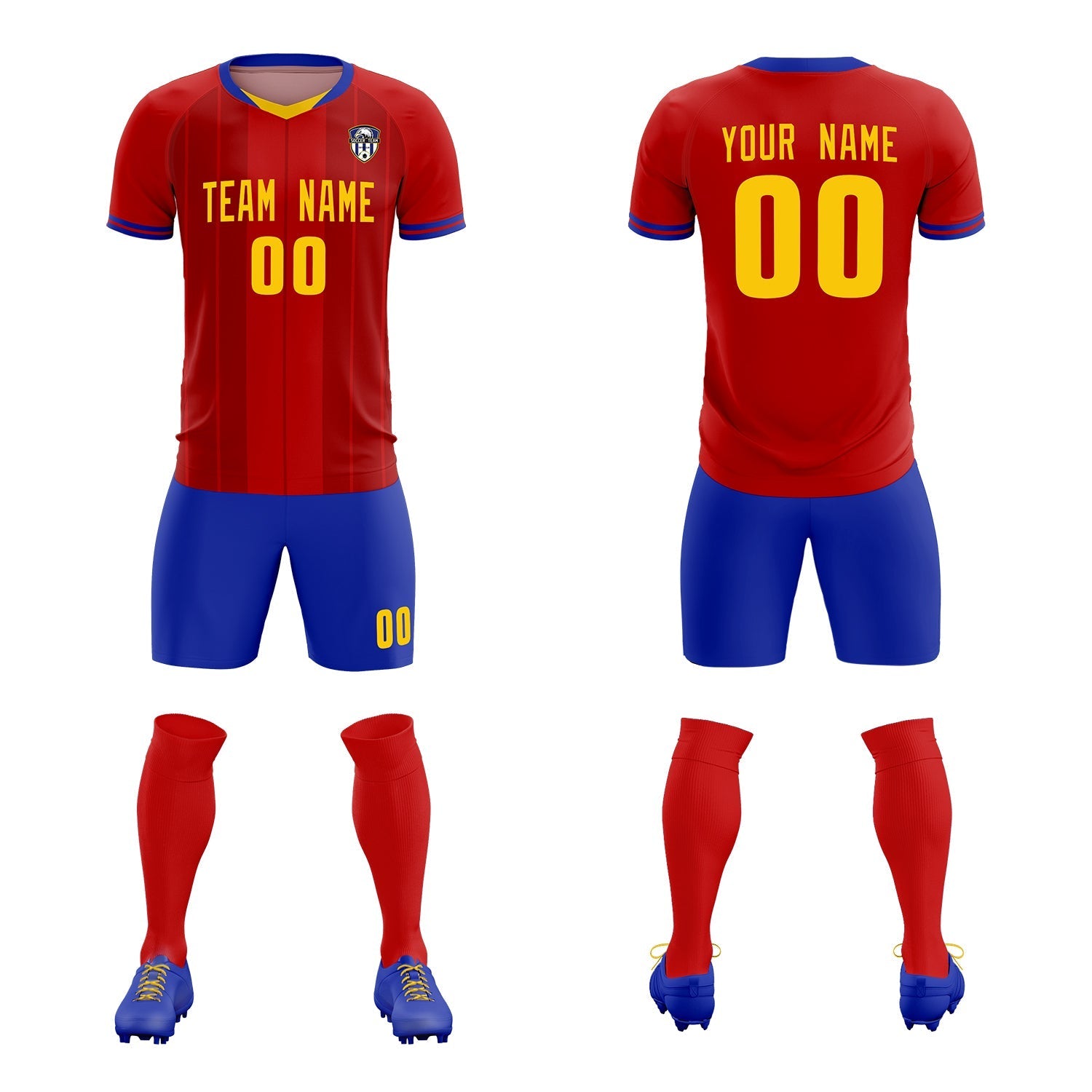Custom Red Classic Striped Personalized Soccer Tops/Sets Jersey