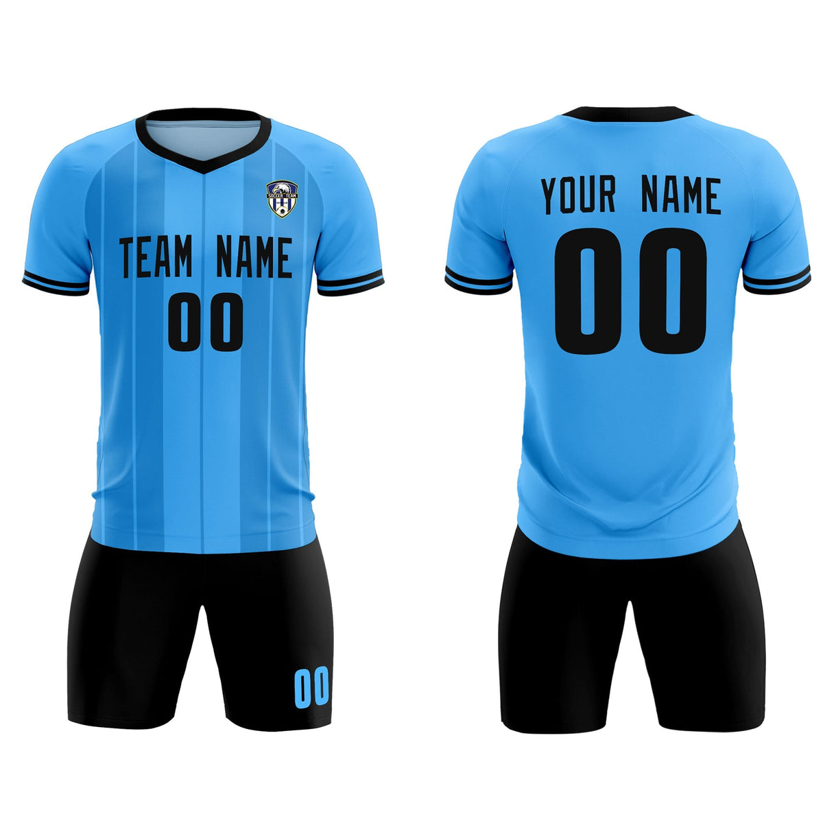 Custom Powder Blue Classic Striped Personalized Soccer Tops/Sets Jersey