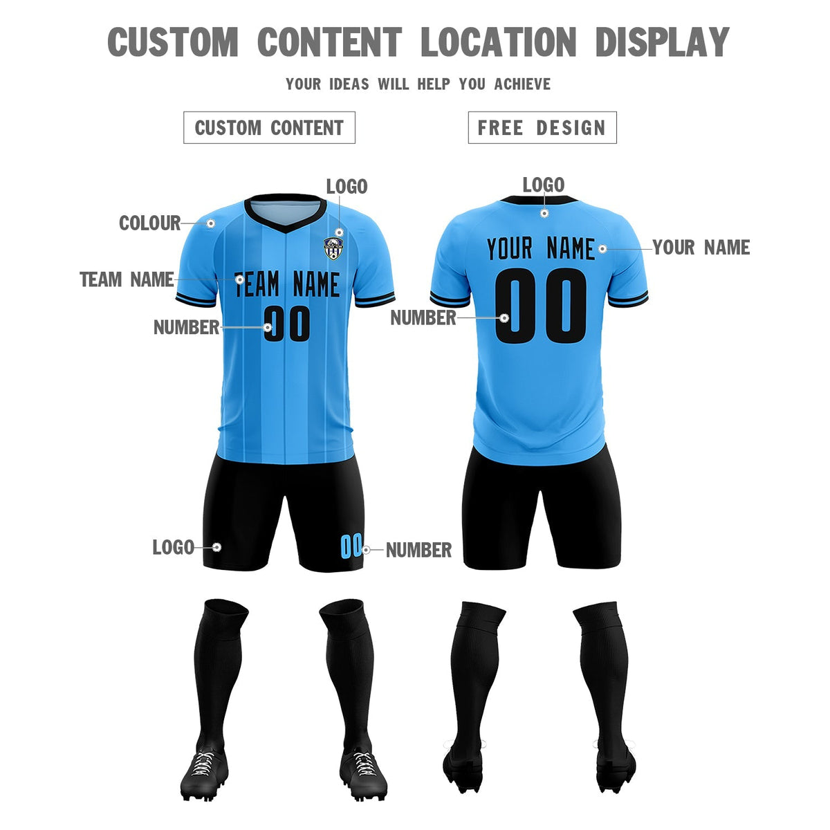 Custom Powder Blue Classic Striped Personalized Football Kit Jersey
