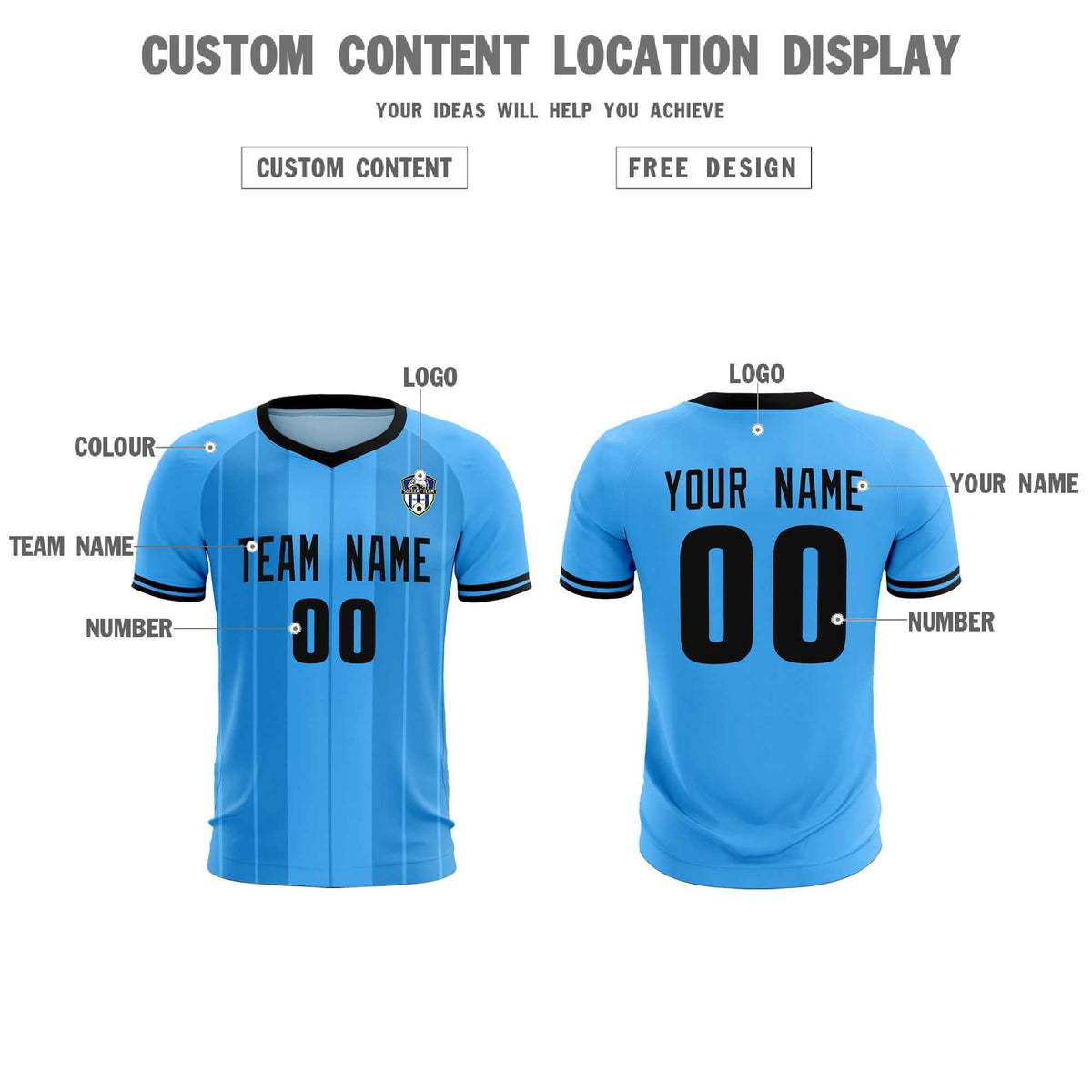 Custom Powder Blue Classic Striped Personalized Football Kit Jersey