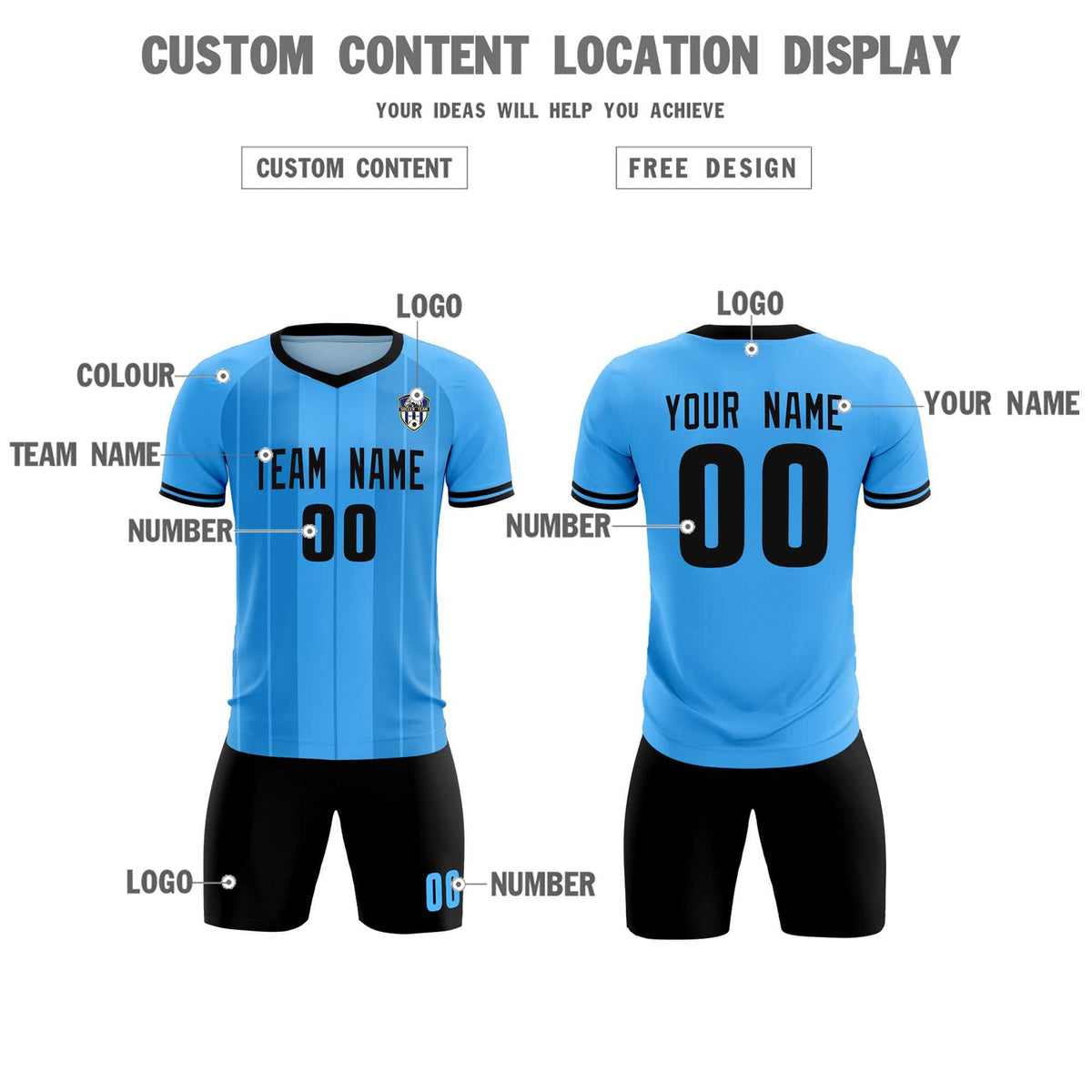 Custom Powder Blue Classic Striped Personalized Football Kit Jersey