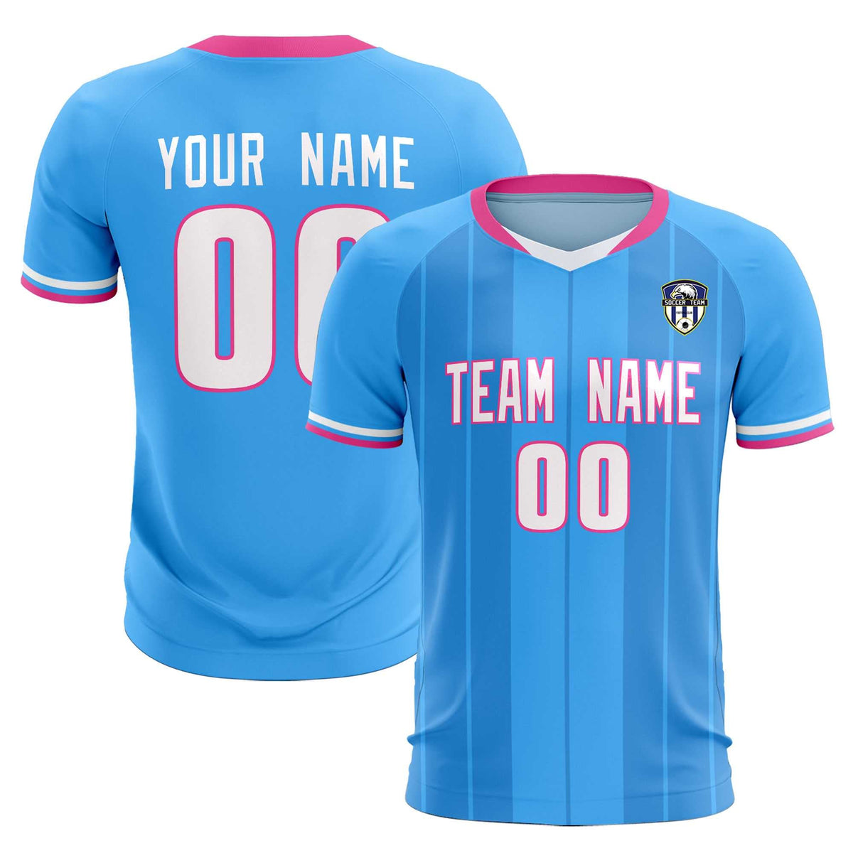 Custom Powder Blue Classic Striped Personalized Soccer Kit Jersey