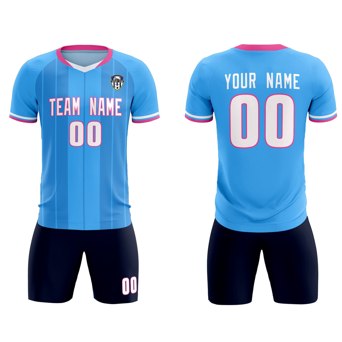 Custom Powder Blue Classic Striped Personalized Soccer Kit Jersey