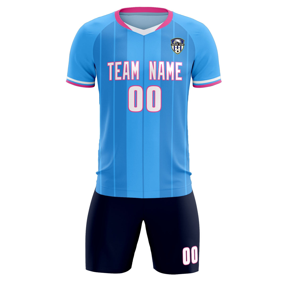 Custom Powder Blue Classic Striped Personalized Soccer Kit Jersey