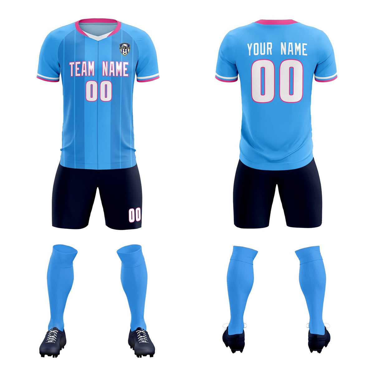 Custom Powder Blue Classic Striped Personalized Soccer Kit Jersey