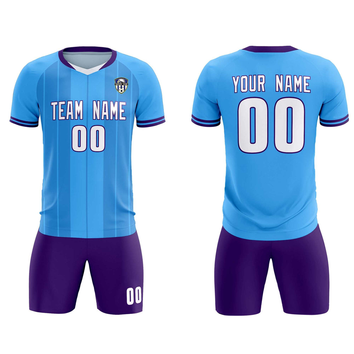 Custom Powder Blue Classic Striped Personalized Soccer Kit Jersey