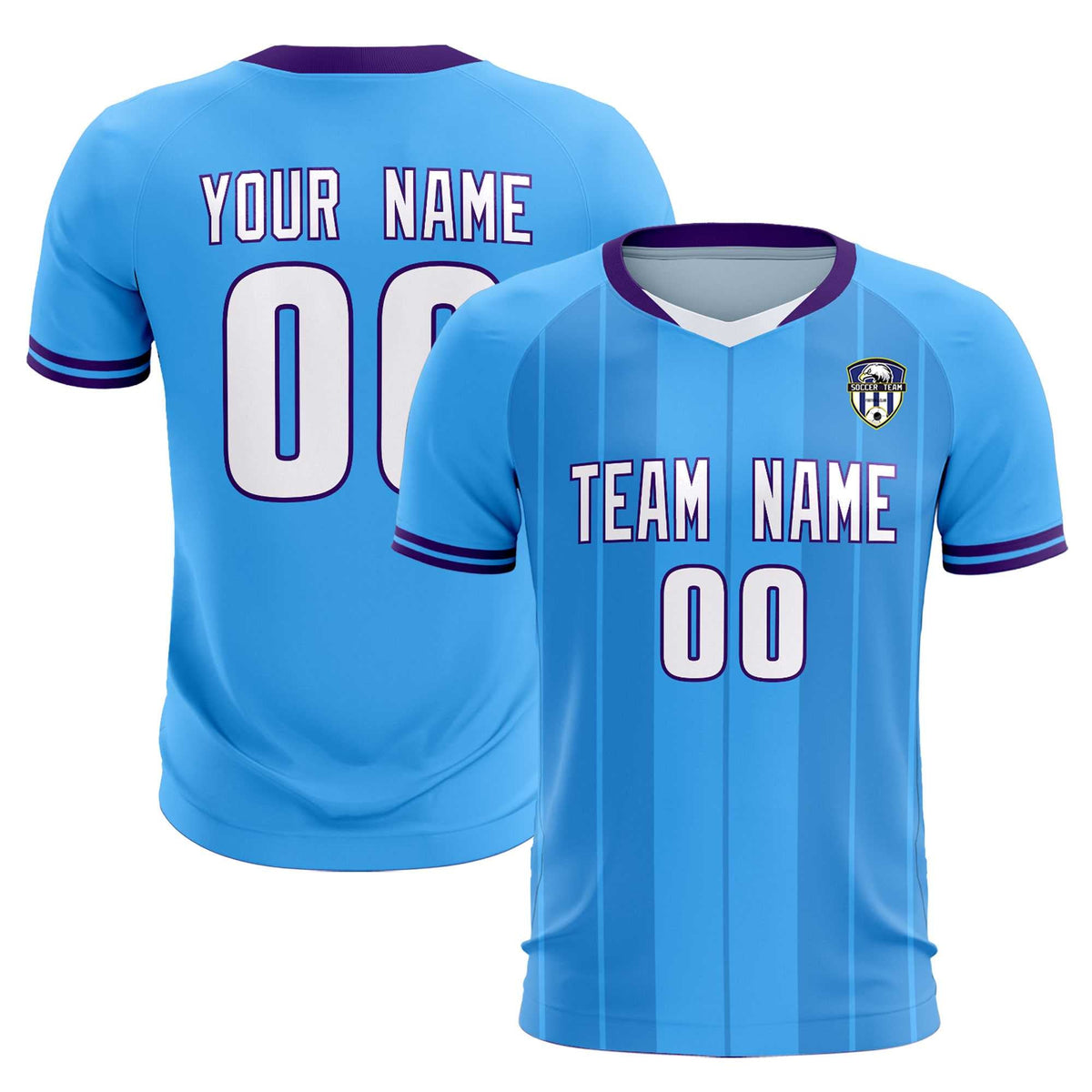 Custom Powder Blue Classic Striped Personalized Soccer Kit Jersey