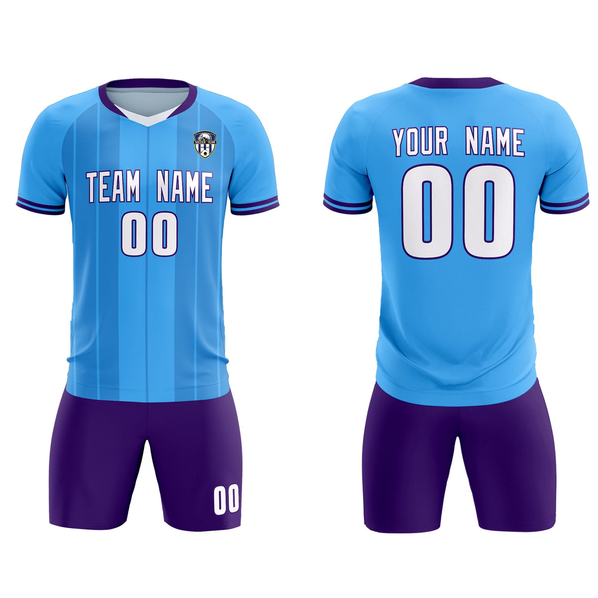 Custom Powder Blue Classic Striped Personalized Soccer Kit Jersey