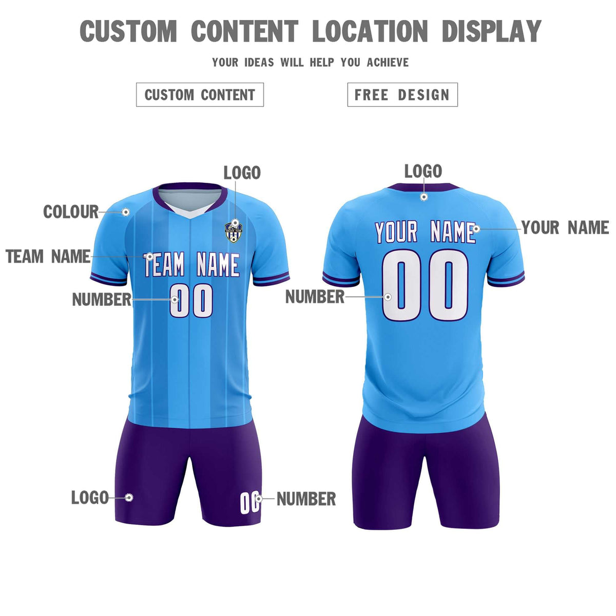 Custom Powder Blue Classic Striped Personalized Soccer Kit Jersey