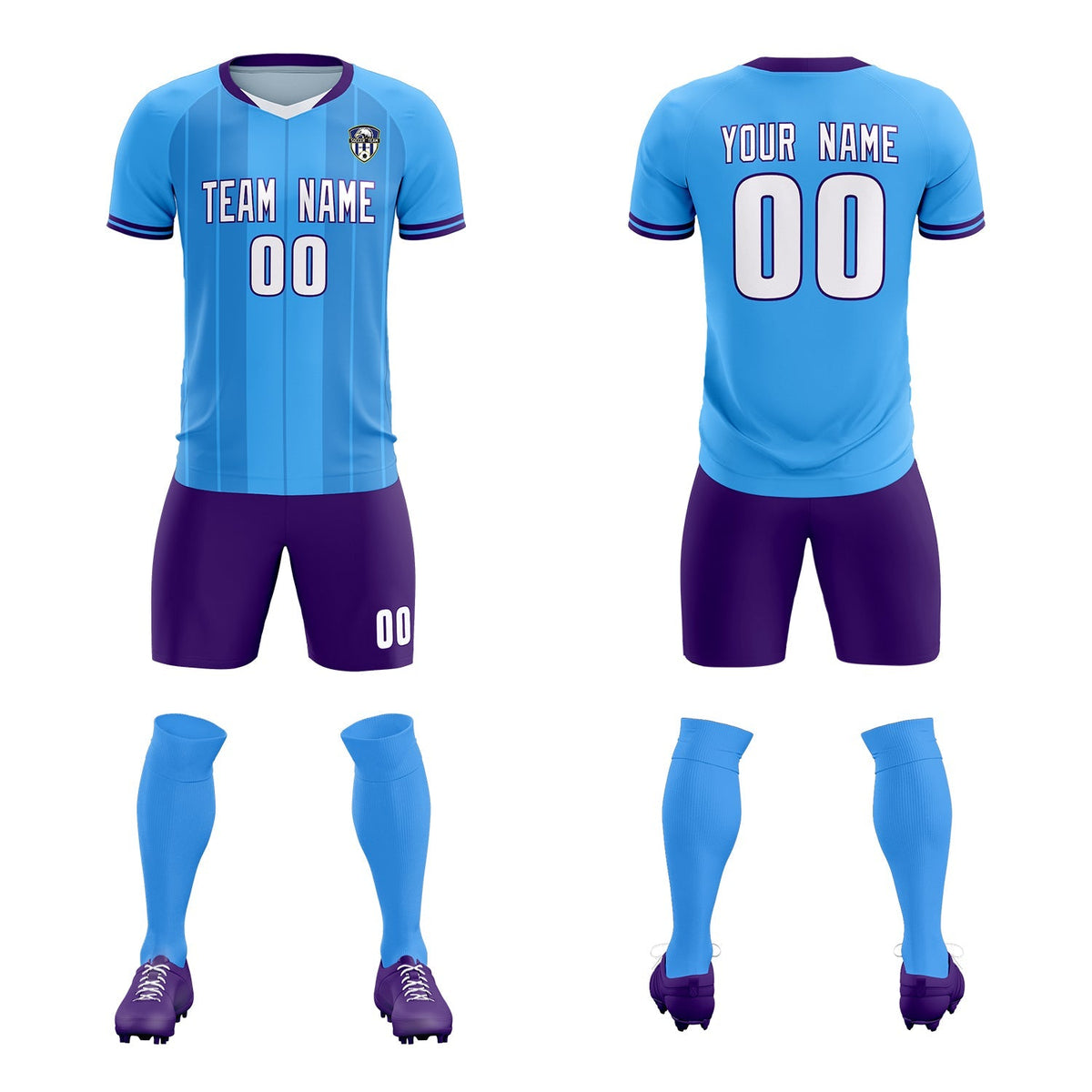 Custom Powder Blue Classic Striped Personalized Soccer Kit Jersey