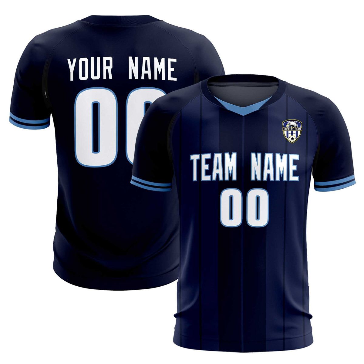 Custom Navy Classic Striped Personalized Soccer Kit Jersey