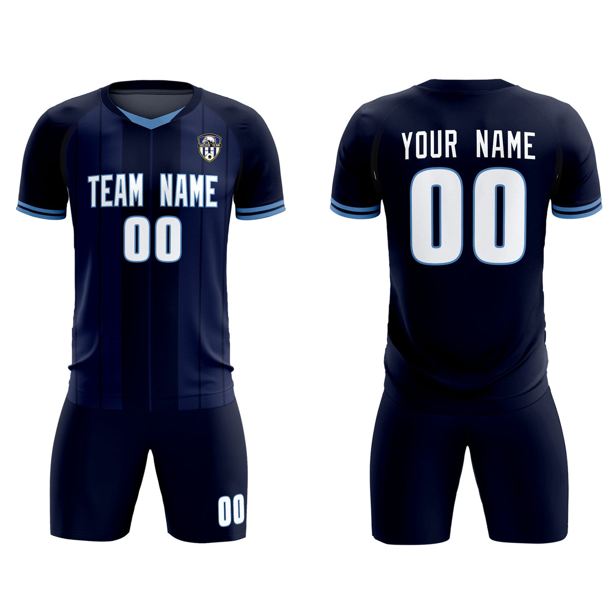 Custom Navy Classic Striped Personalized Soccer Kit Jersey