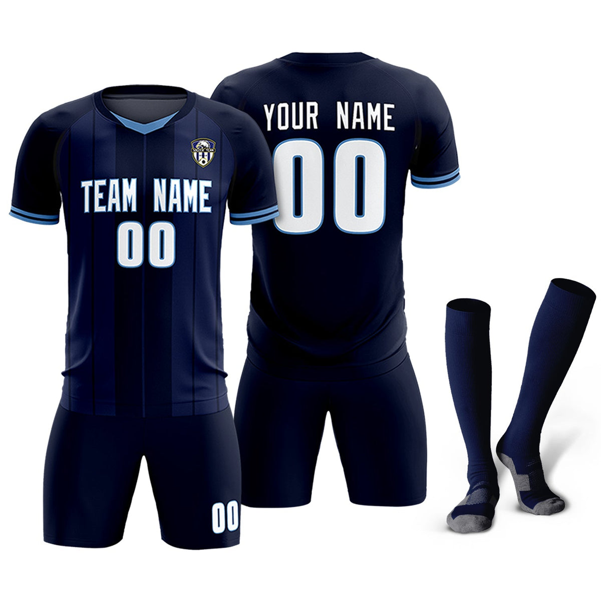 Custom Navy Classic Striped Personalized Soccer Kit Jersey