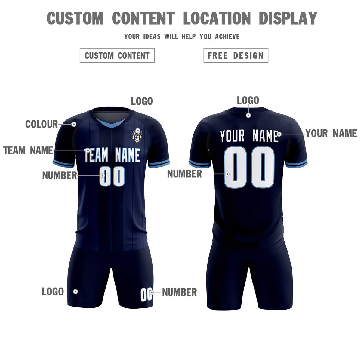 Custom Navy Classic Striped Personalized Soccer Kit Jersey