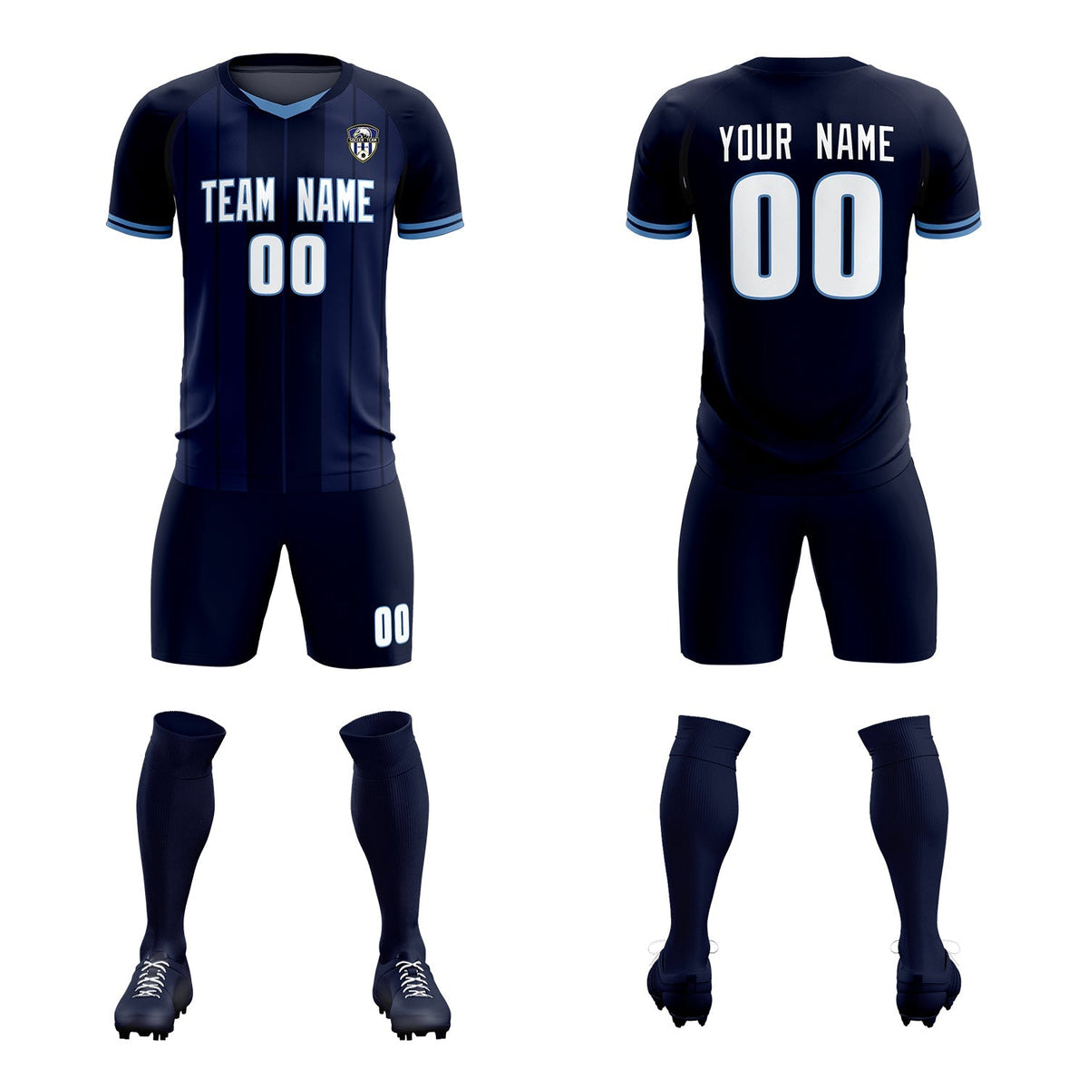 Custom Navy Classic Striped Personalized Soccer Kit Jersey