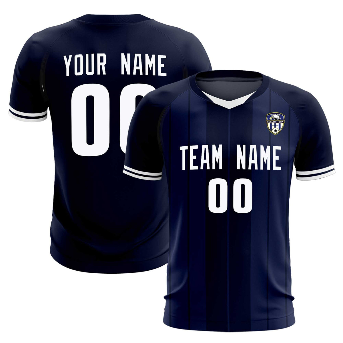 Custom Navy Classic Striped Personalized Soccer Kit Jersey