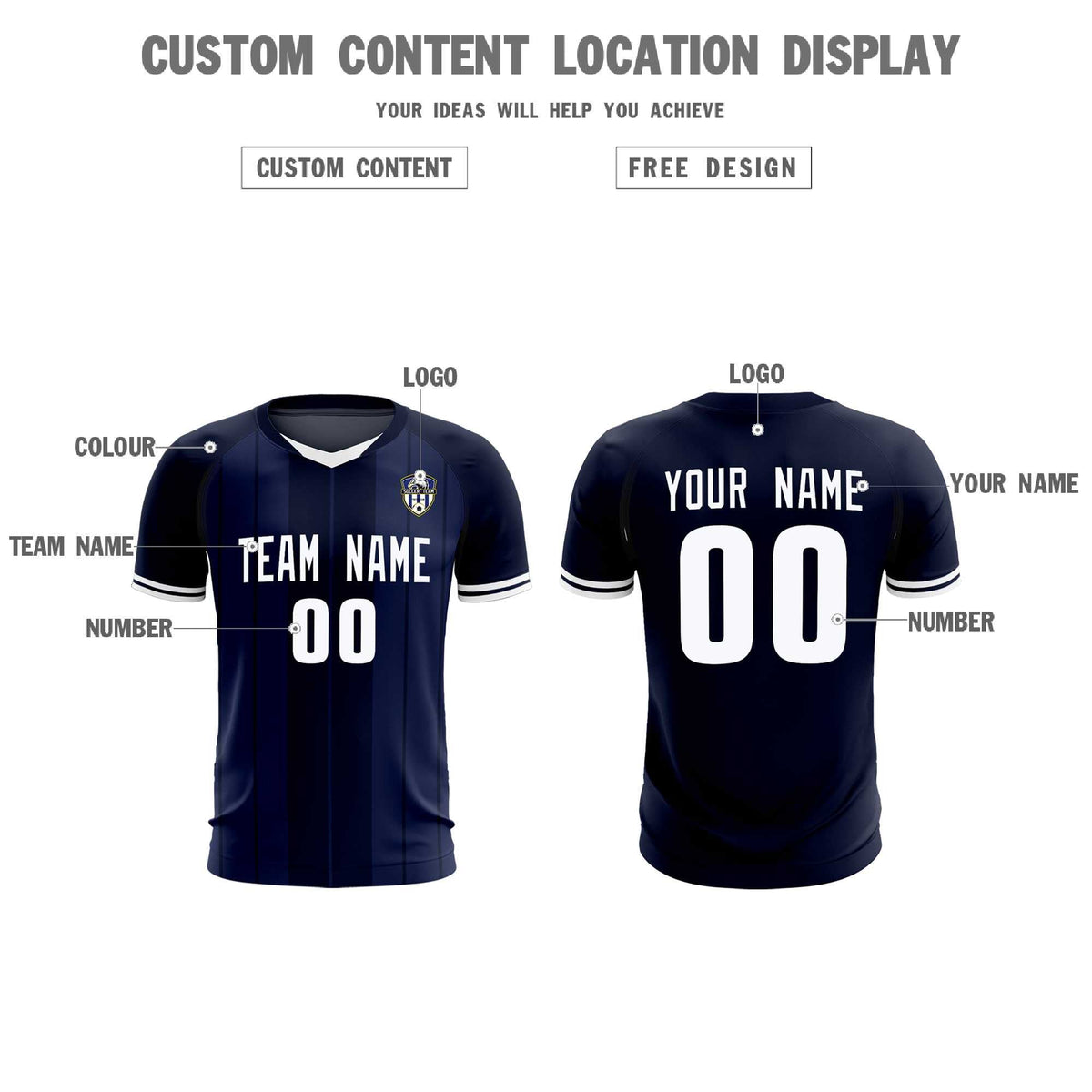 Custom Navy Classic Striped Personalized Soccer Kit Jersey