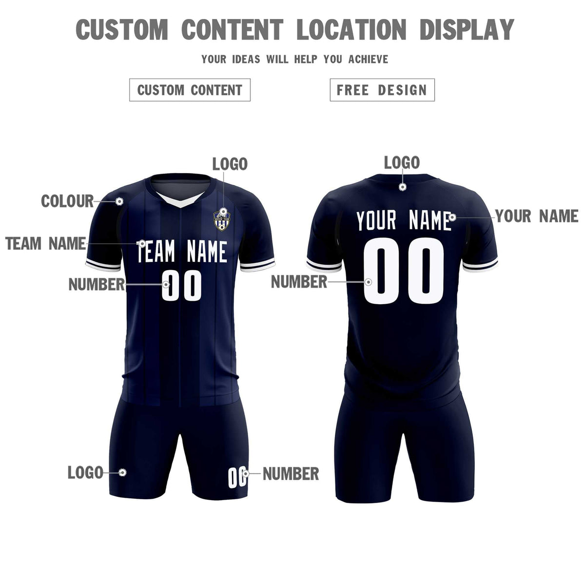 Custom Navy Classic Striped Personalized Soccer Kit Jersey