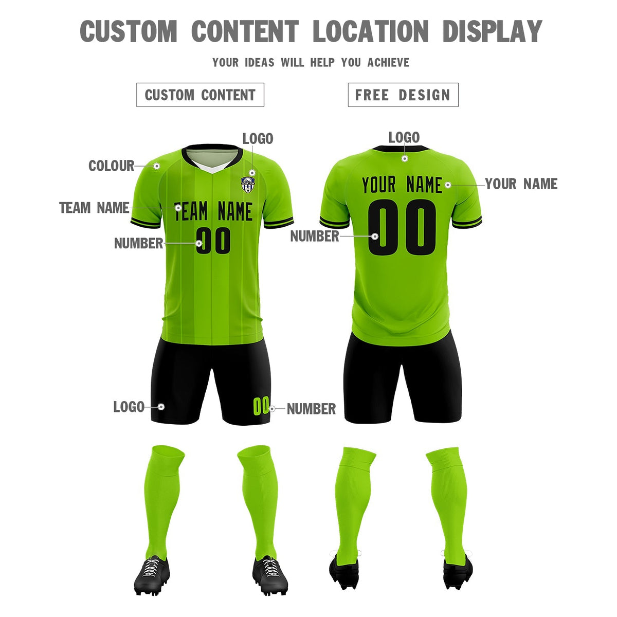 Custom Neon Green Classic Striped Personalized Soccer Tops/Sets Jersey