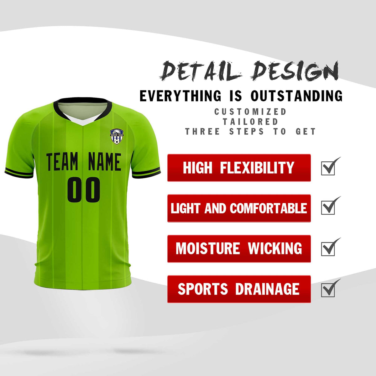 Custom Neon Green Classic Striped Personalized Soccer Tops/Sets Jersey