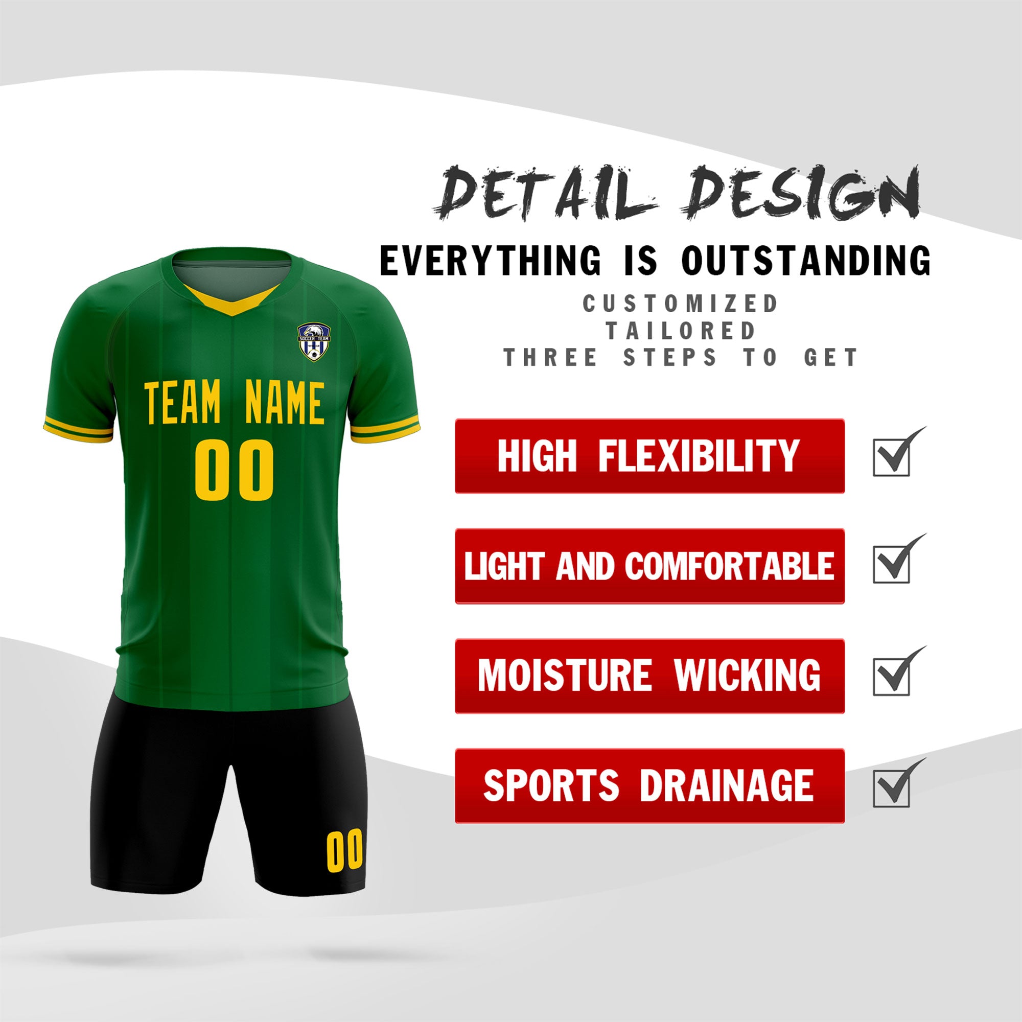 Custom Kelly Green Classic Striped Personalized Soccer Tops/Sets Jersey