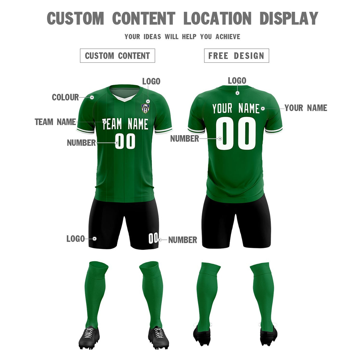 Custom Kelly Green Classic Striped Personalized Soccer Tops/Sets Jersey