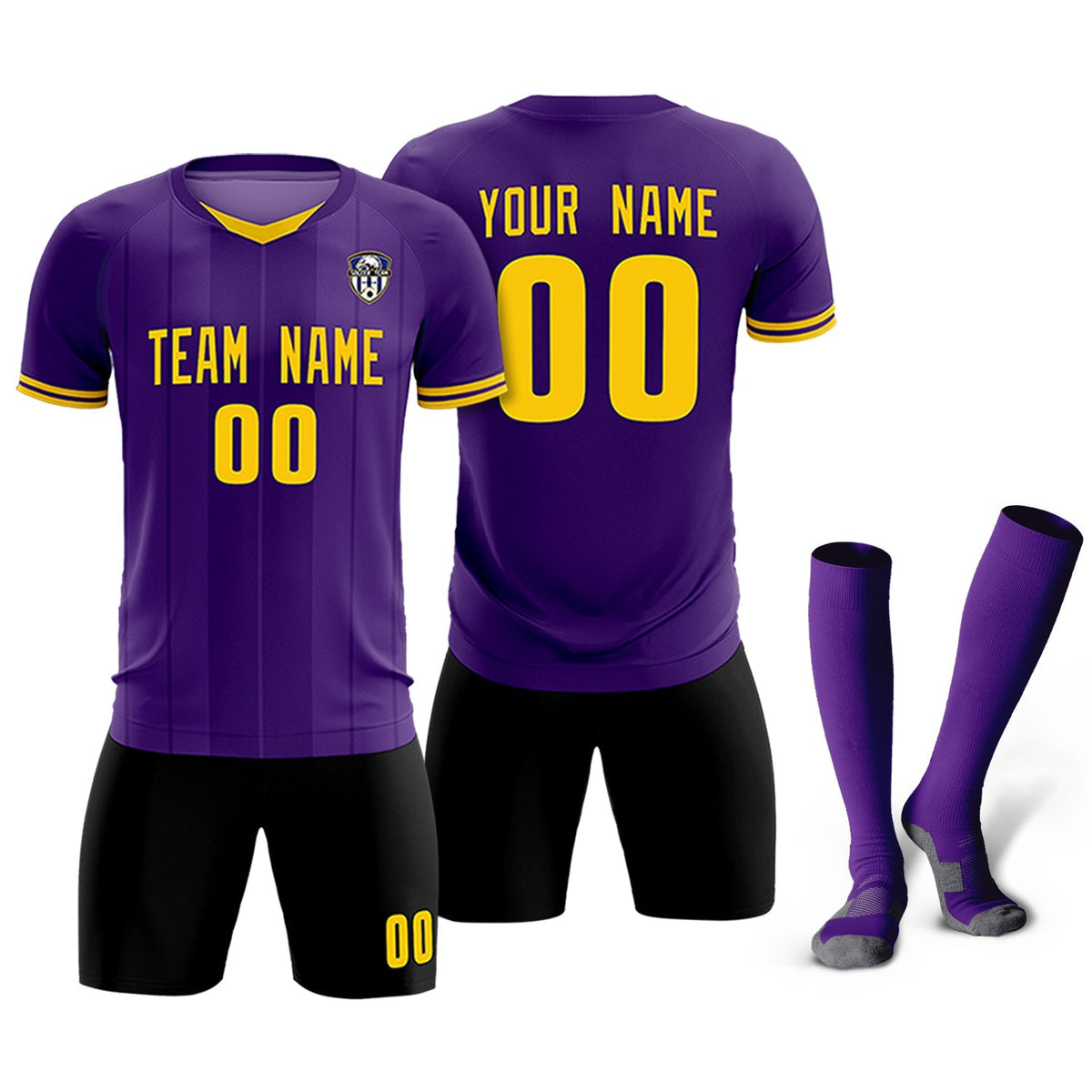 Custom Purple Classic Striped Personalized Soccer Kit Jersey