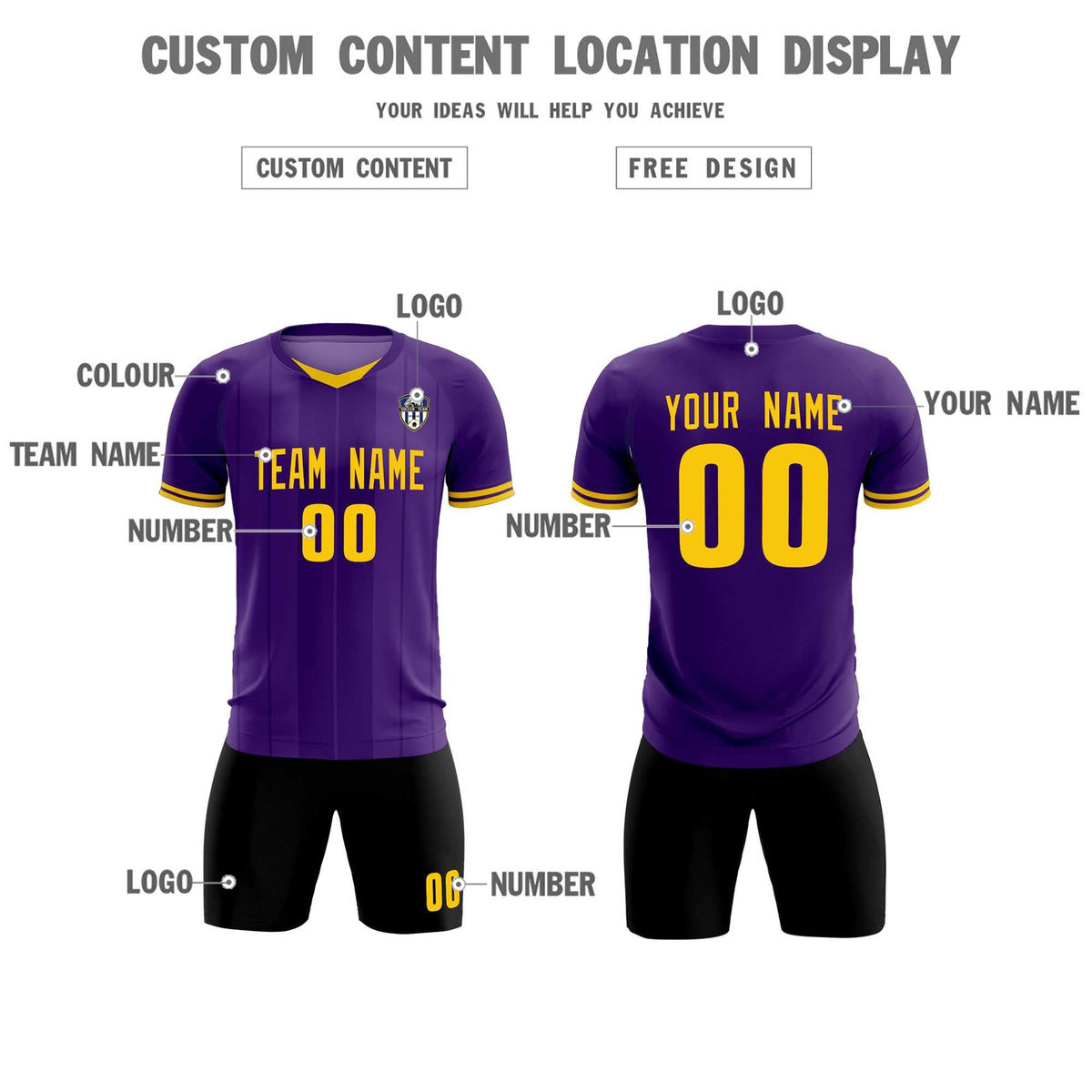 Custom Purple Classic Striped Personalized Soccer Kit Jersey