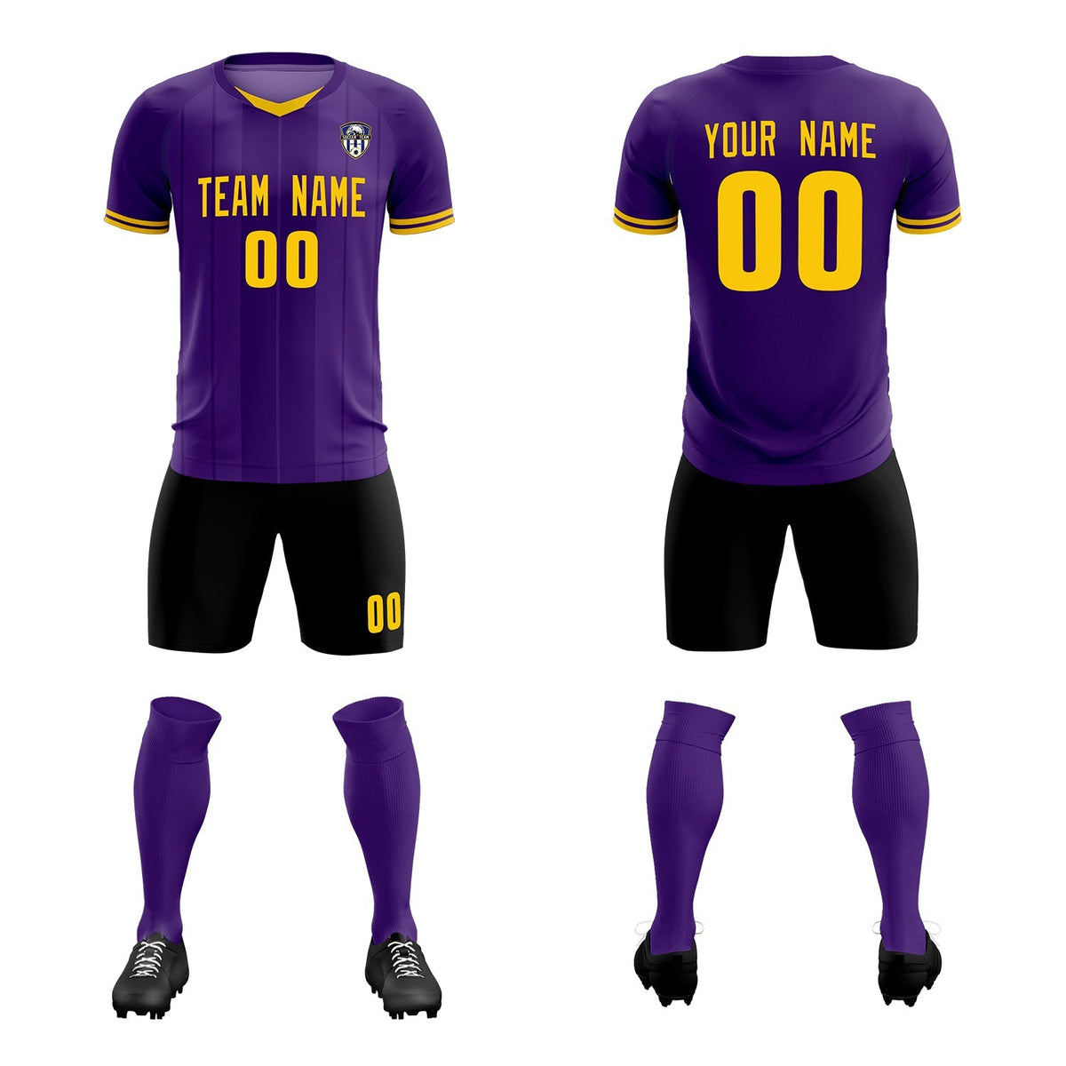 Custom Purple Classic Striped Personalized Soccer Kit Jersey