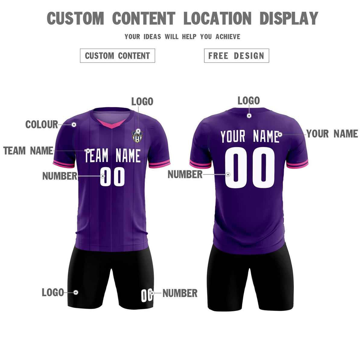Custom Purple Classic Striped Personalized Soccer Kit Jersey