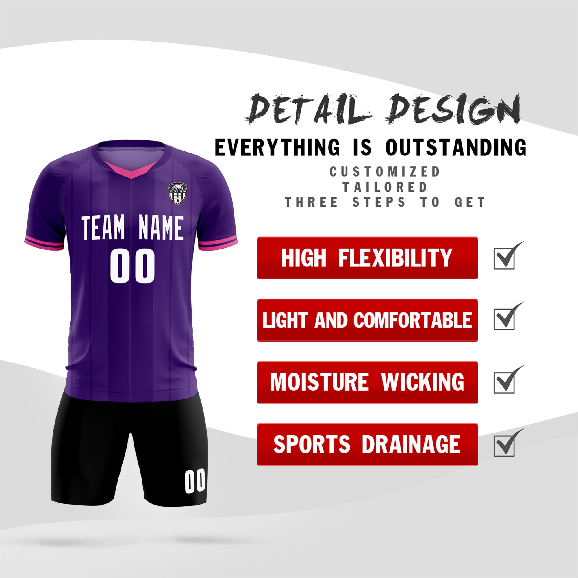 Custom Purple Classic Striped Personalized Soccer Tops/Sets Jersey