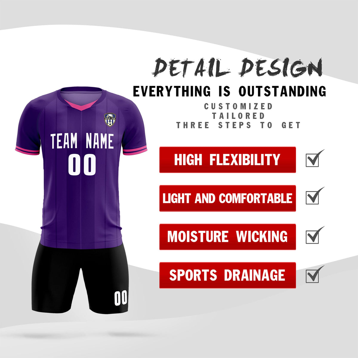 Custom Purple Classic Striped Personalized Soccer Kit Jersey