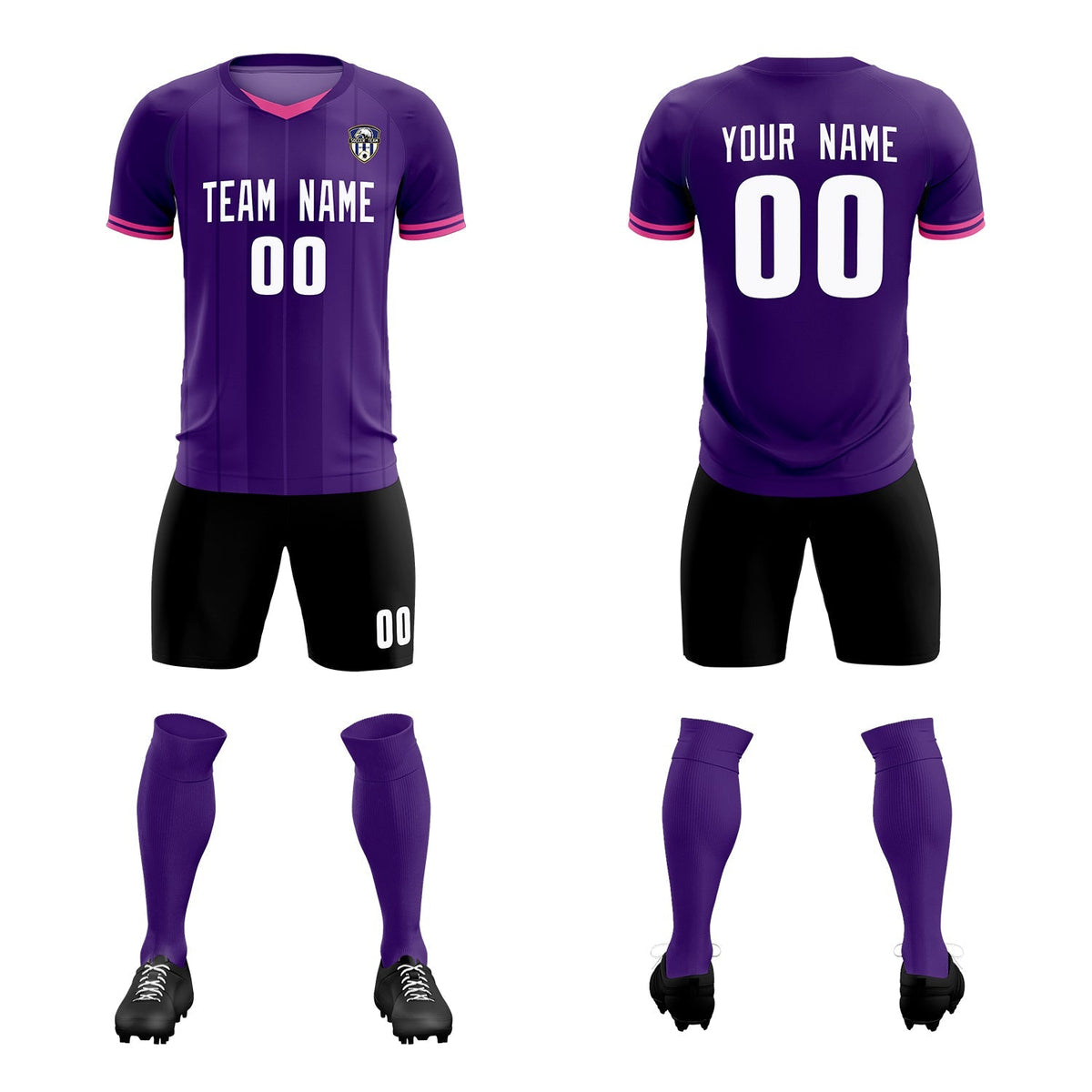 Custom Purple Classic Striped Personalized Soccer Kit Jersey