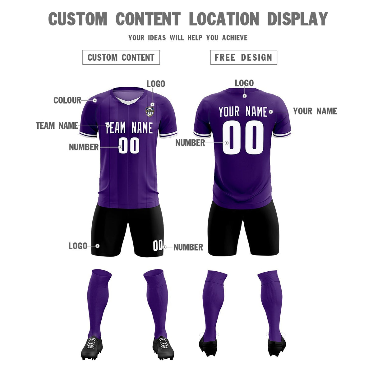 Custom Purple Classic Striped Personalized Soccer Kit Jersey