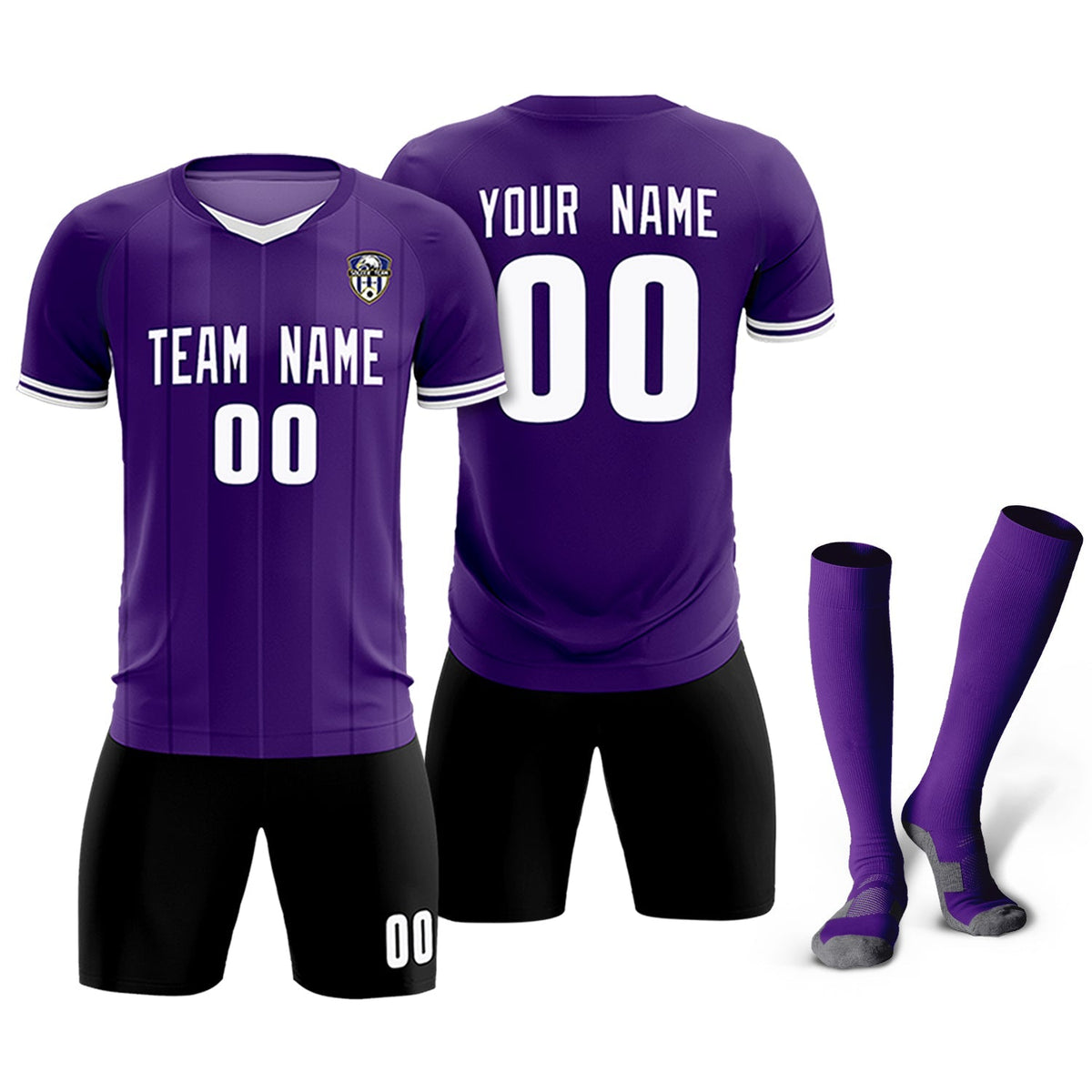 Custom Purple Classic Striped Personalized Soccer Kit Jersey
