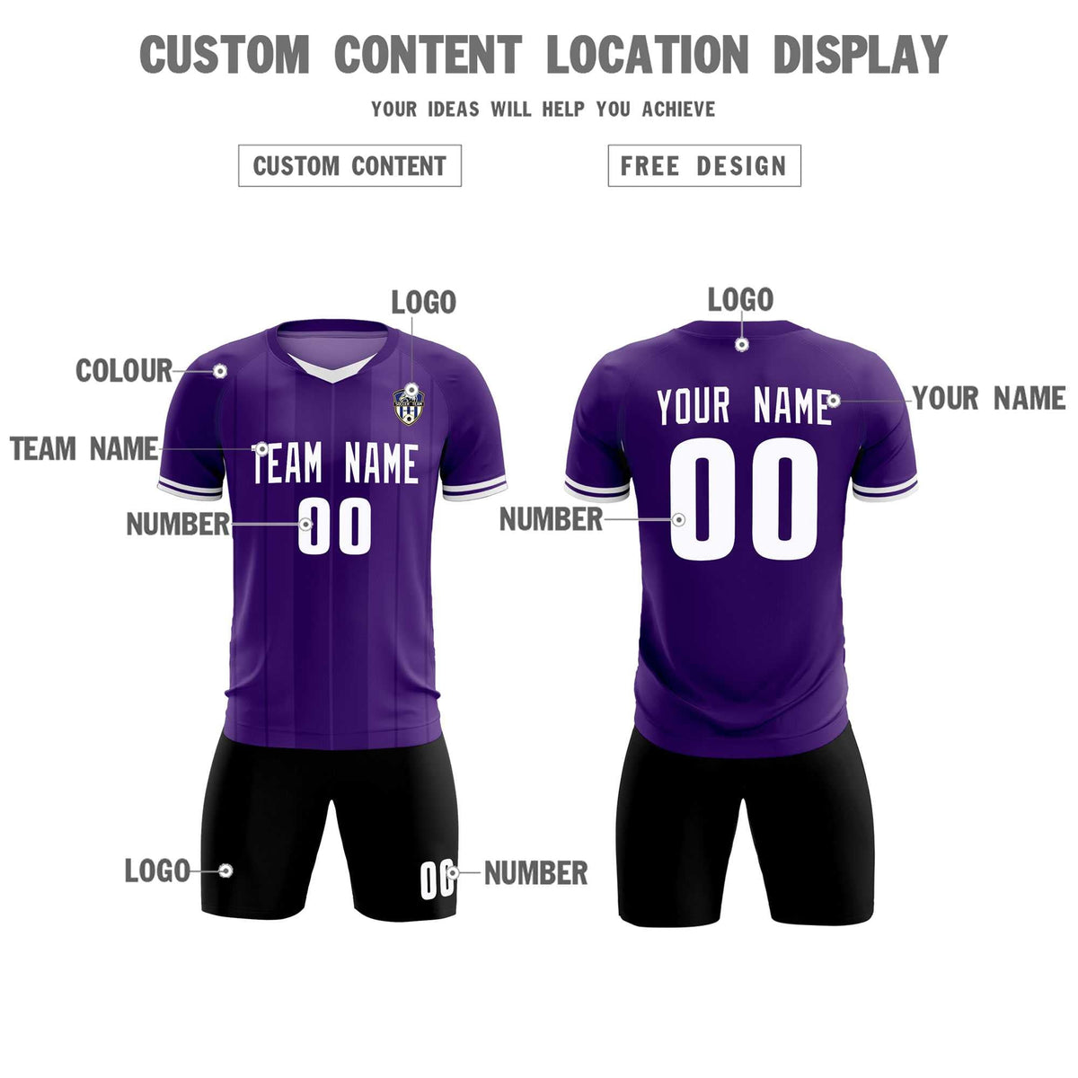 Custom Purple Classic Striped Personalized Soccer Kit Jersey