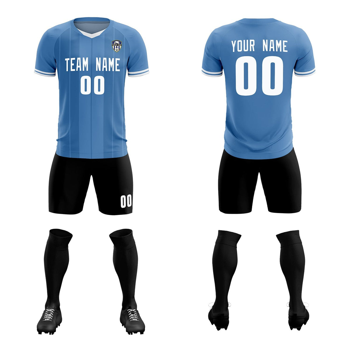 Custom Light Blue Classic Striped Personalized Soccer Tops/Sets Jersey