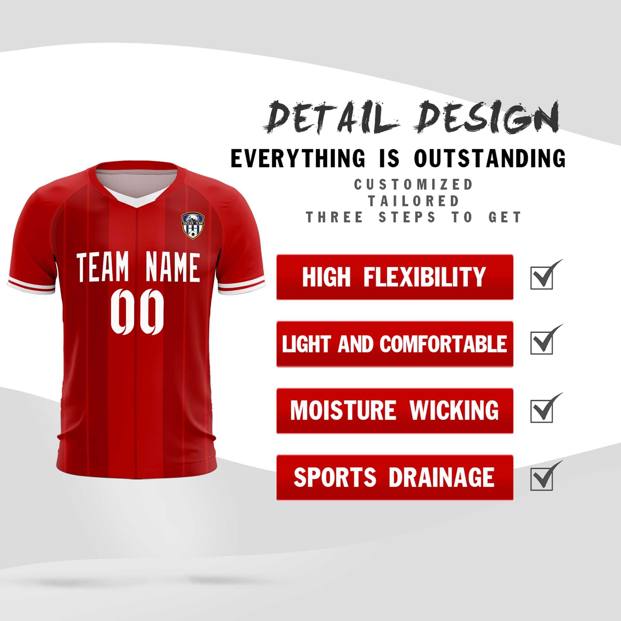 Custom Red Classic Striped Personalized Soccer Tops/Sets Jersey