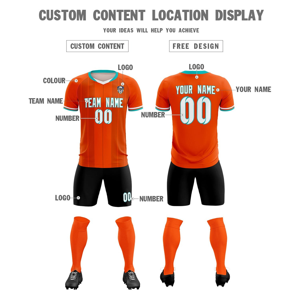 Custom Orange Classic Striped Personalized Football Kit Jersey