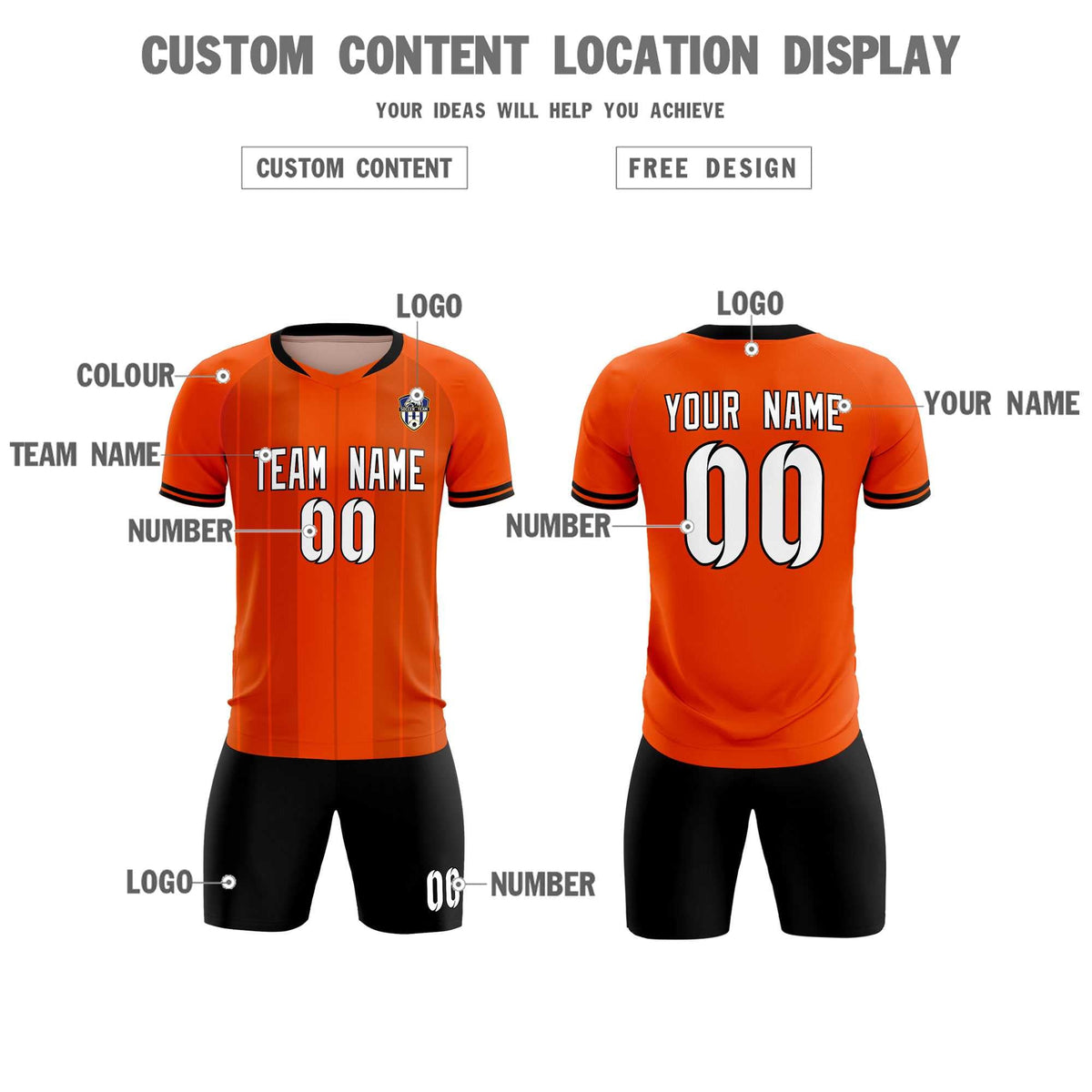 Custom Orange Classic Striped Personalized Soccer Tops/Sets Jersey