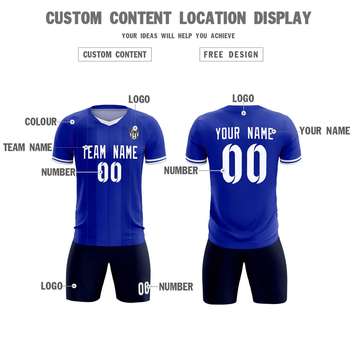 Custom Royal Classic Striped Personalized Soccer Tops/Sets Jersey
