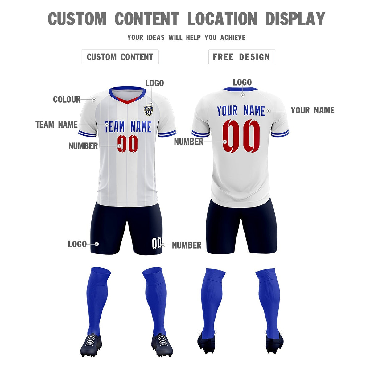 Custom White Classic Striped Personalized Soccer Tops/Sets Jersey