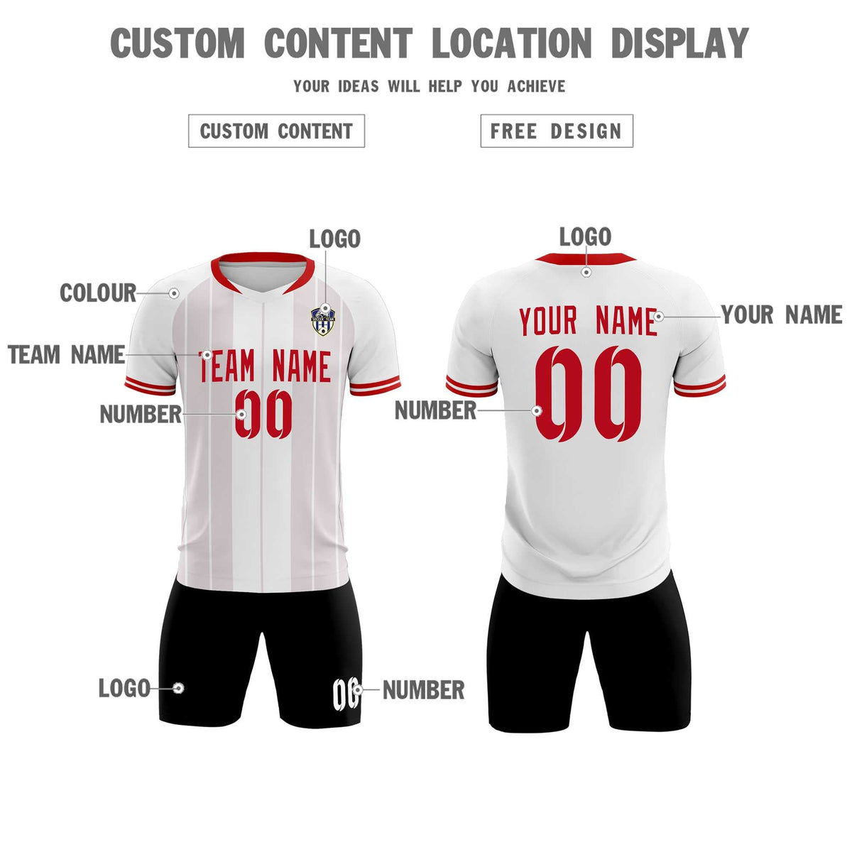 Custom White Classic Striped Personalized Soccer Tops/Sets Jersey