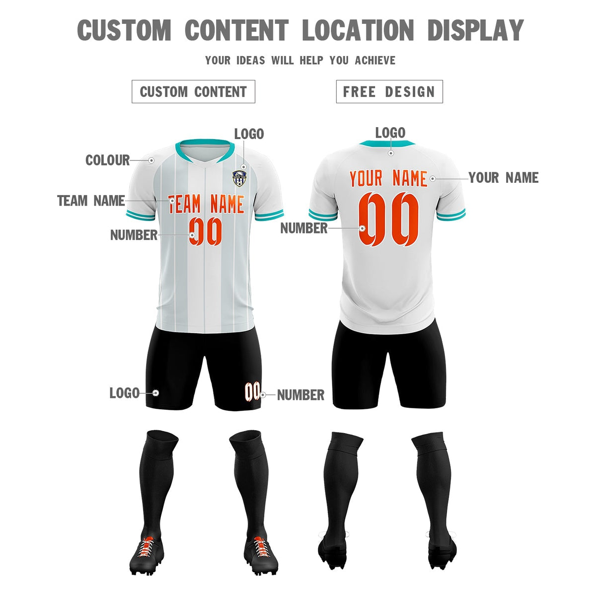 Custom White Classic Striped Personalized Soccer Tops/Sets Jersey
