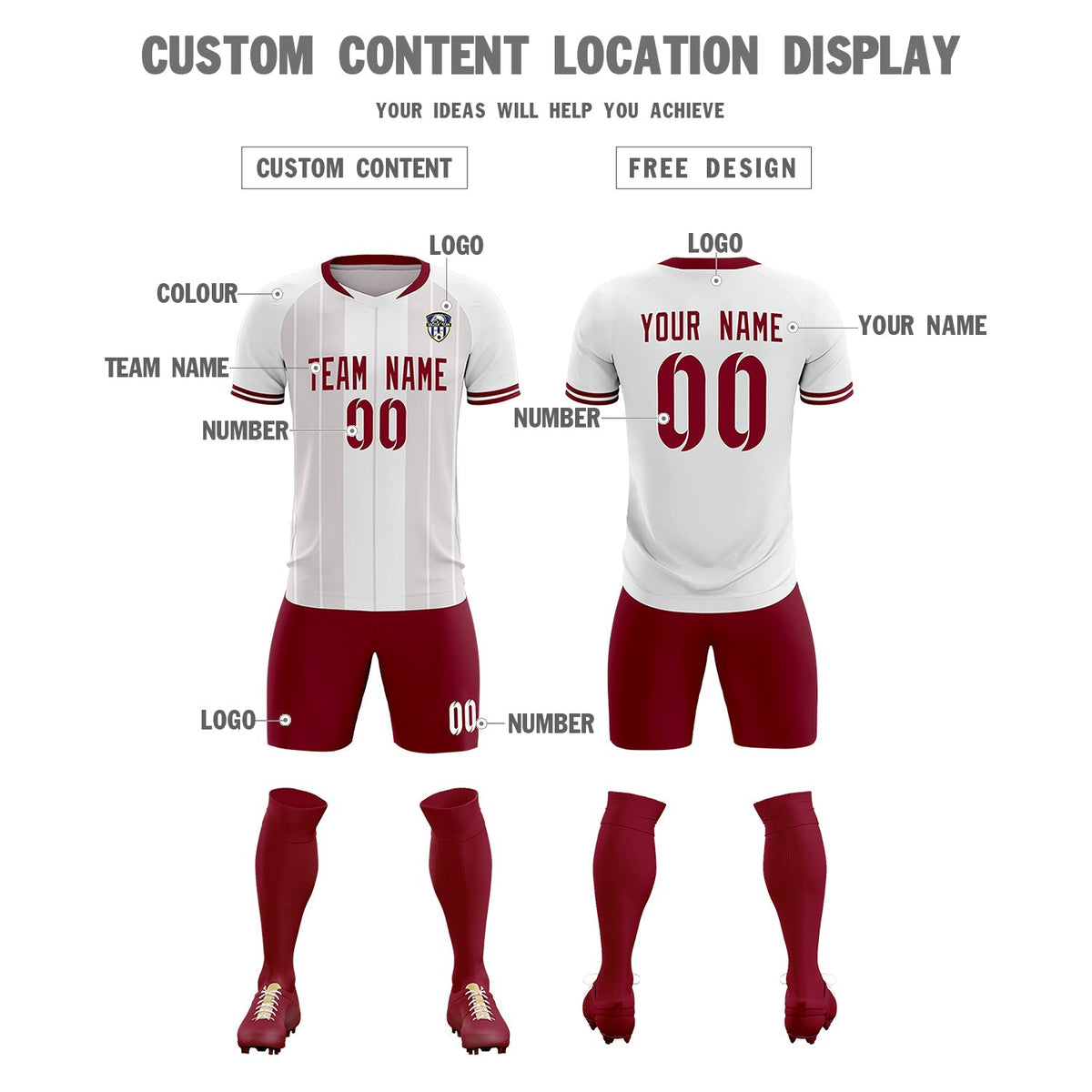 Custom White Classic Striped Personalized Soccer Tops/Sets Jersey
