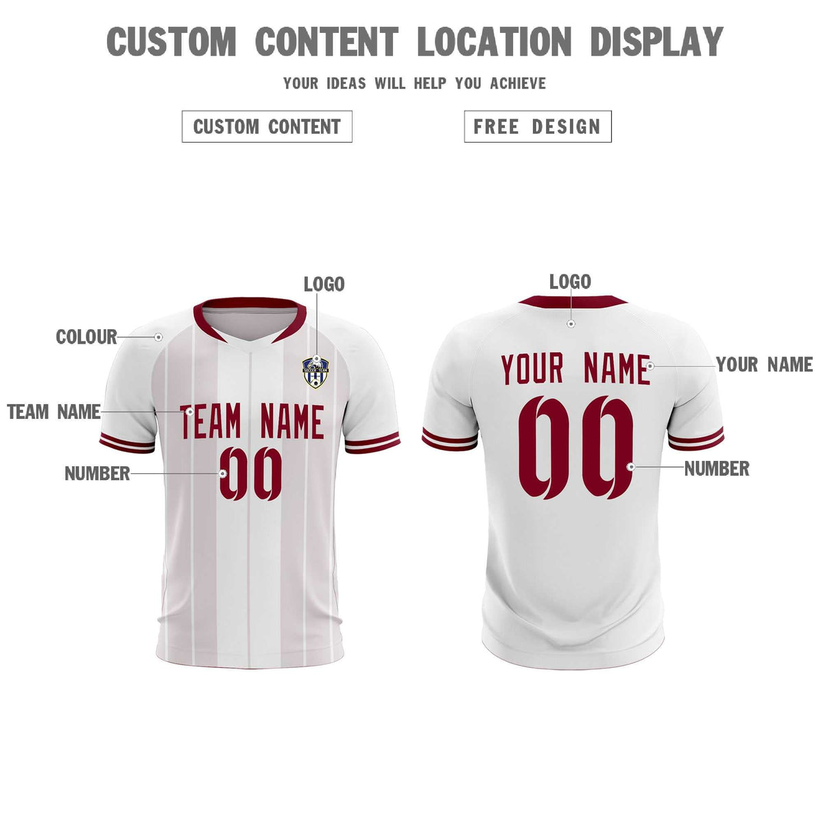 Custom White Classic Striped Personalized Soccer Tops/Sets Jersey