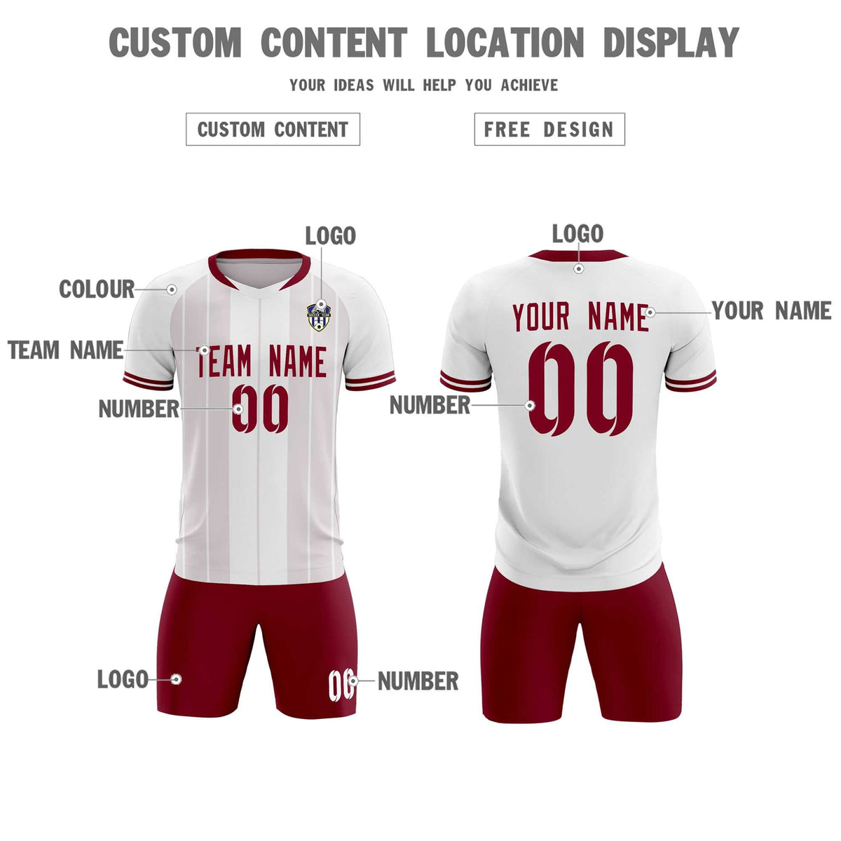 Custom White Classic Striped Personalized Soccer Tops/Sets Jersey