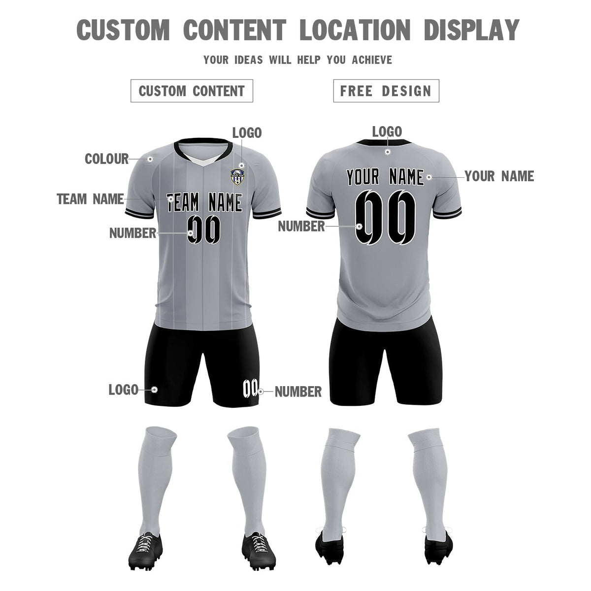 Custom Gray Classic Striped Personalized Football Kit Jersey