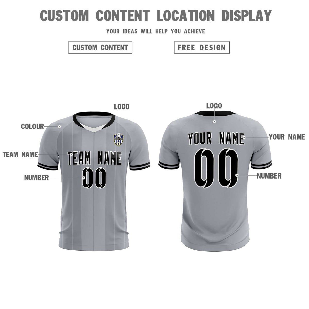 Custom Gray Classic Striped Personalized Football Kit Jersey